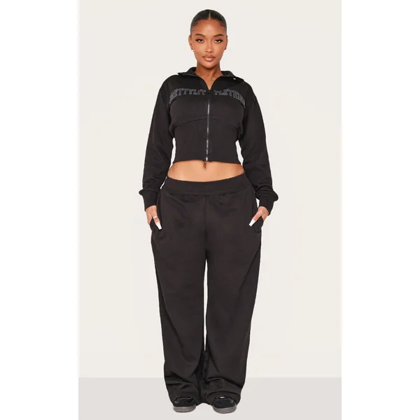 Shape Black Waistband Detail Wide Leg Sweatpants