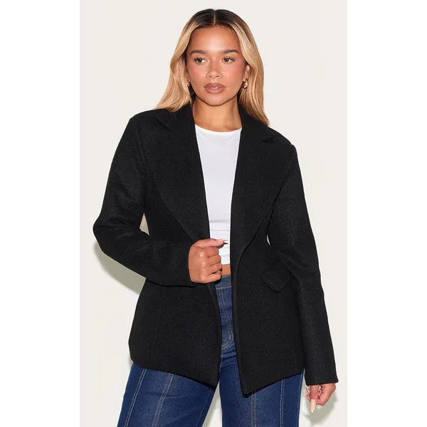 Shape Black Wool Look Cinched Waist Blazer