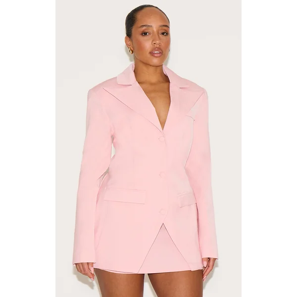 Shape Blush Linen Look Split Hem Cinched Adjustable Waist Blazer