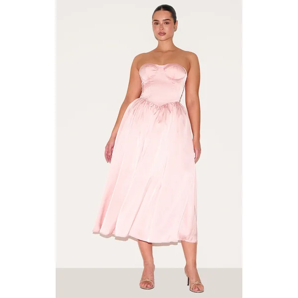 Shape Blush Satin Corseted Shift Midaxi Dress