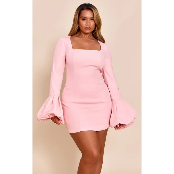 Shape Blush Woven Square Neck Puffball Sleeve Mini Dress