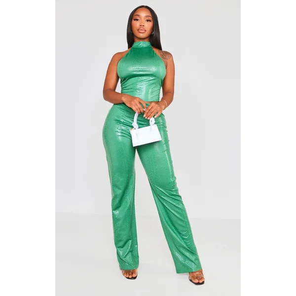Shape Bright Green Coated Croc Flare Pants