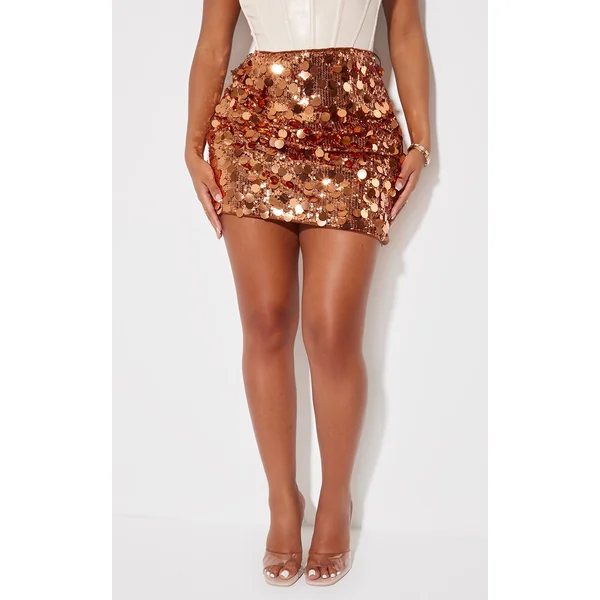 Shape Bronze Disc Sequin Mini Skirt