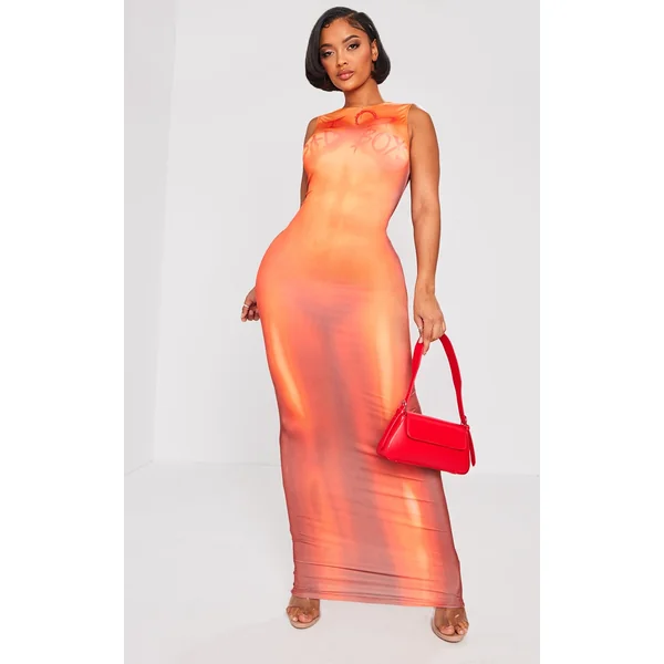 Shape Brown Printed Body Print Racer Maxi Dress