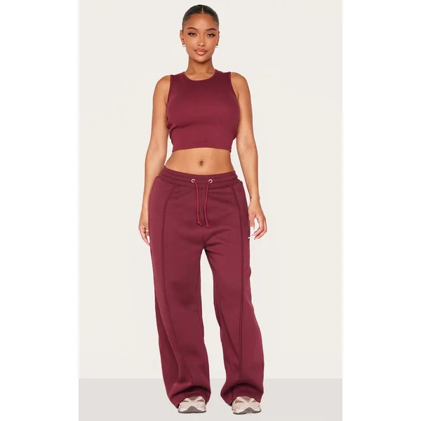 Shape Burgundy Binded High Waist Wide Leg Sweatpants