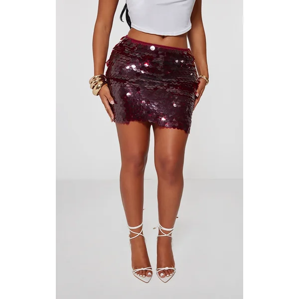 Shape Burgundy Disc Sequin Micro Mini Skirt