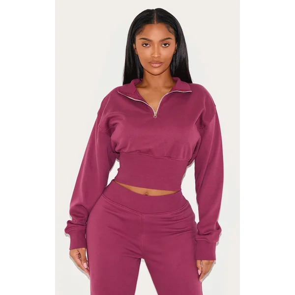 Shape Burgundy Half Zip Cropped Sweatshirt