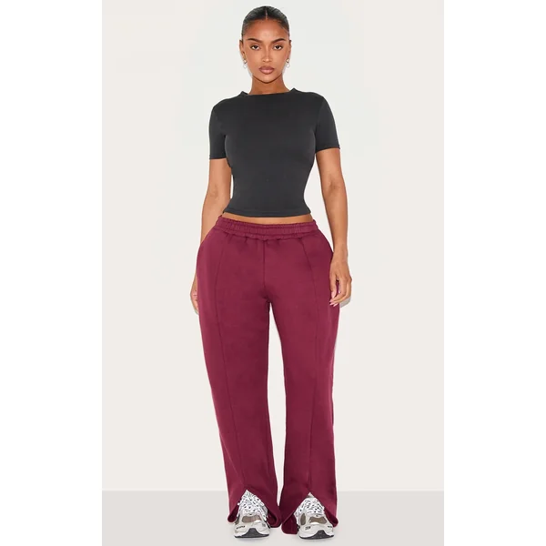 Shape Burgundy High Waisted Split Hem Wide Leg Sweatpants