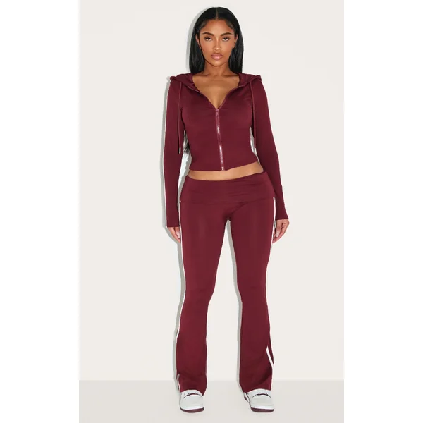 Shape Burgundy Sculpt Side Stripe Fold Over Waist High Waisted Flares