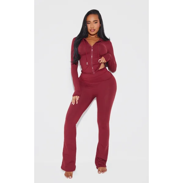 Shape Burgundy Sculpted Foldover Waist Flare Pants