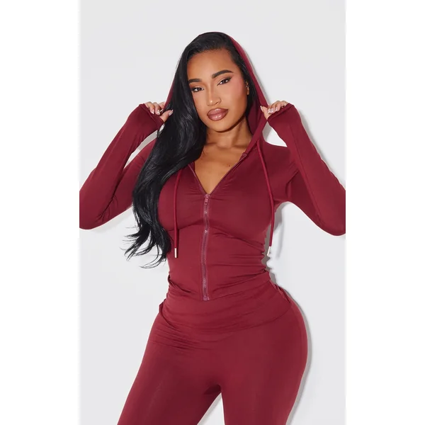 Shape Burgundy Sculpted Zip Through Hoodie
