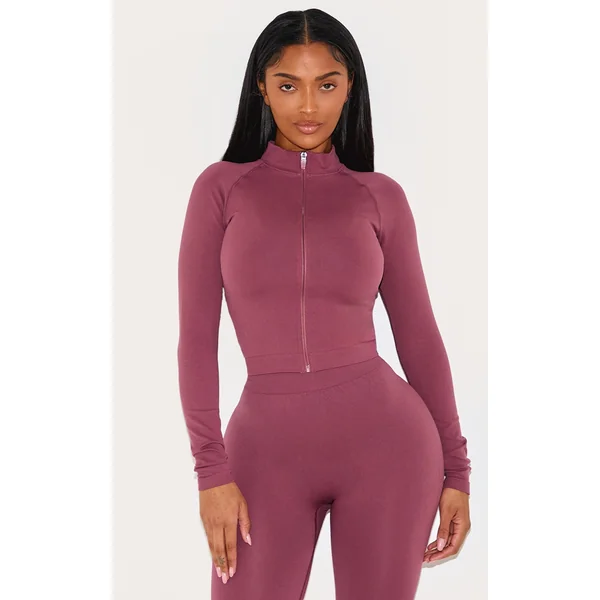 Shape Burgundy Seamless Active Zip Through Jacket