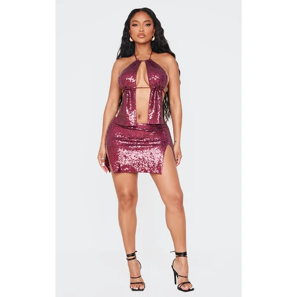 Shape Burgundy Sequin Mini Skirt
