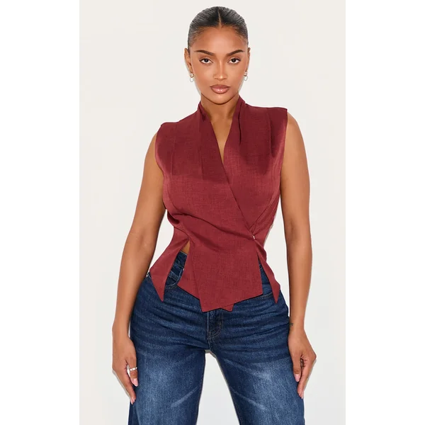 Shape Burgundy Tailored Wrap Front Vest
