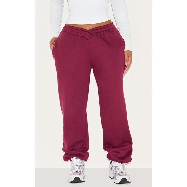 Shape Burgundy V Waist Pin Tuck Cuffed Sweatpants