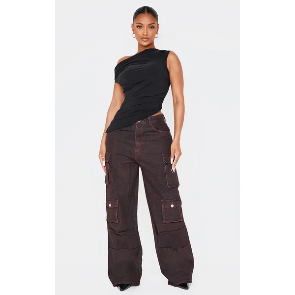 Shape Burgundy Wash Denim Pocket Detail Cargo Jeans