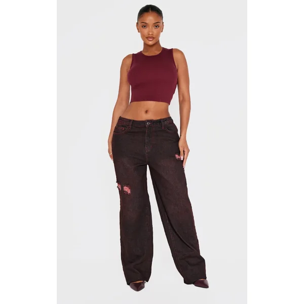Shape Burgundy Washed Denim Wide Leg Jeans