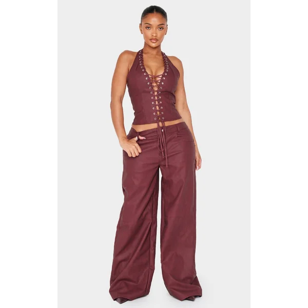 Shape Burgundy Washed Faux Leather Wide Leg Pants