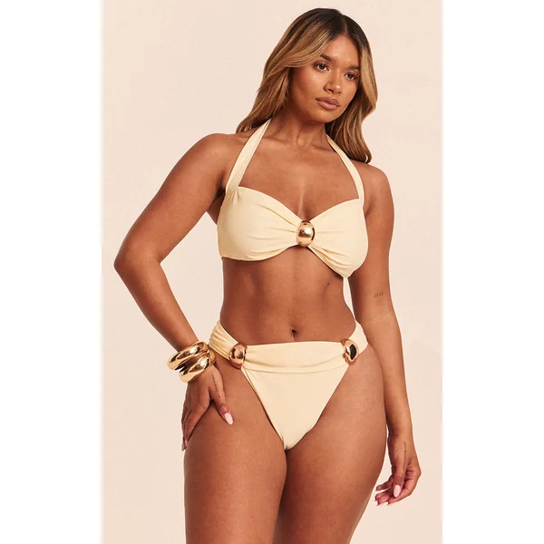 Shape Butter Cream Halterneck Gold Trim Bikini Top