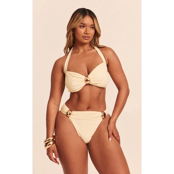 Shape Butter Cream High Leg Gold Trim Bikini Bottoms