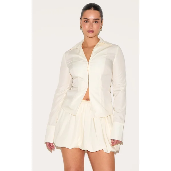 Shape Butter Cream Hook & Eye Split Front Cinched Shirt