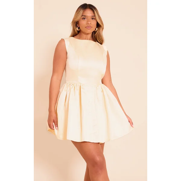 Shape Butter Yellow Boat Neck Cap Sleeve Skater Mini Dress