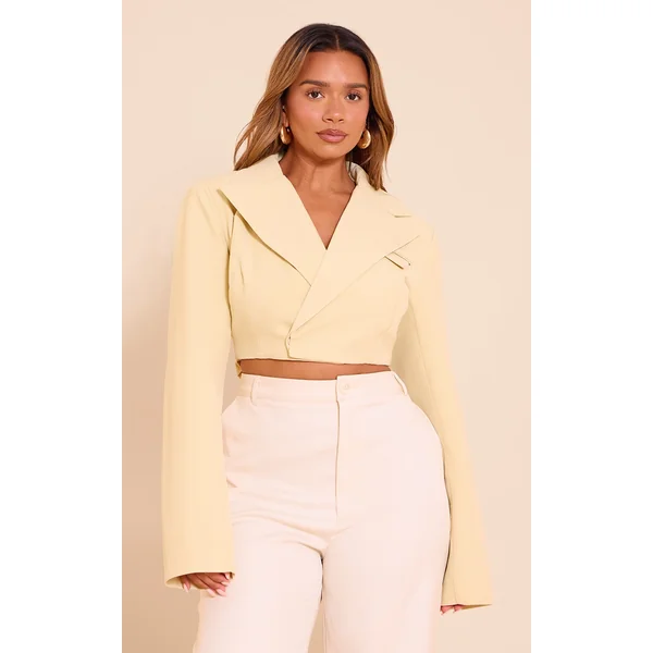 Shape Butter Yellow Tailored Asymetrical Cropped Adjustable Waist Blazer