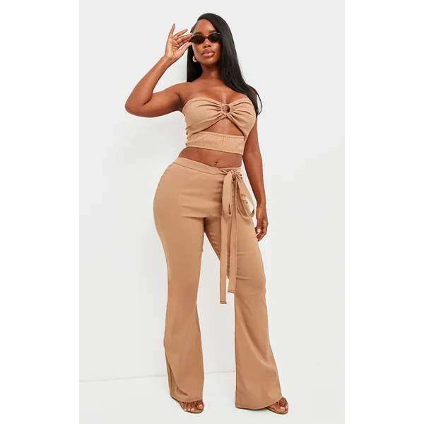 Shape Camel Stretch Woven Ring Detail Flare Pants