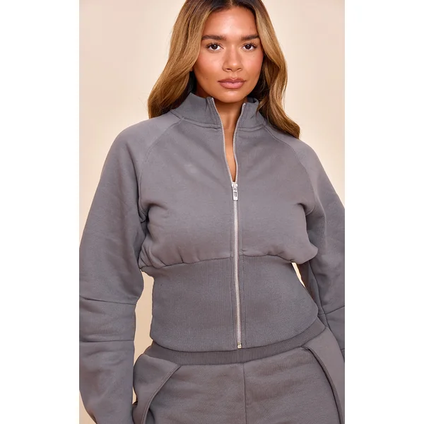 Shape Charcoal Cinched Waist Cocoon Sleeve Zip Up Jacket