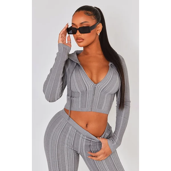 Shape Charcoal Contrast Knit Zip Up Jacket