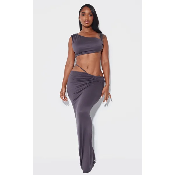 Shape Charcoal Cut Out Waist Maxi Skirt