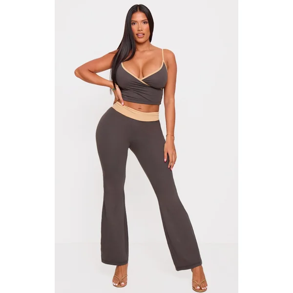 Shape Charcoal Fold Over Contrast Pants