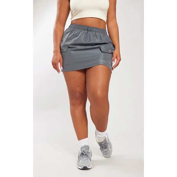 Shape Charcoal Grey Shell Toggle Waist Cargo Mini Skirt