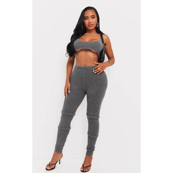 Shape Charcoal Knit High Waist Seam Detail Pants