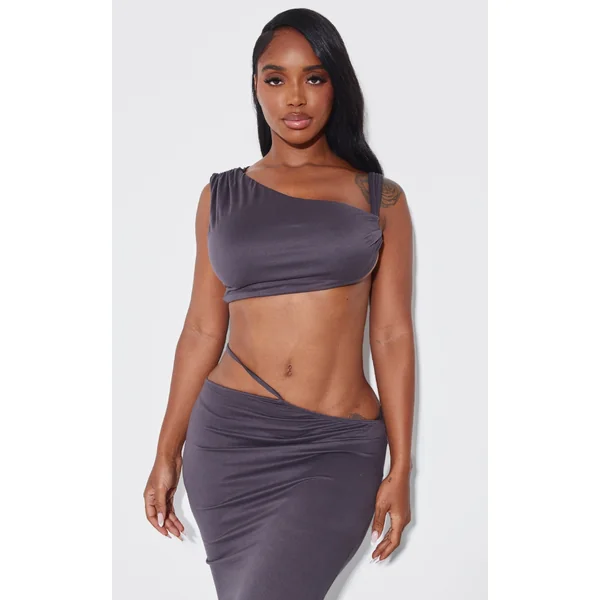 Shape Charcoal One Shoulder Crop Top