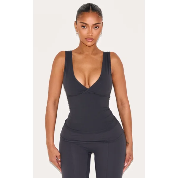 Shape Charcoal Sculpt Active Wrap V Neck Long Line Top
