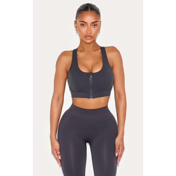 Shape Charcoal Sculpt Active Zip Front Cupped Sports Bra