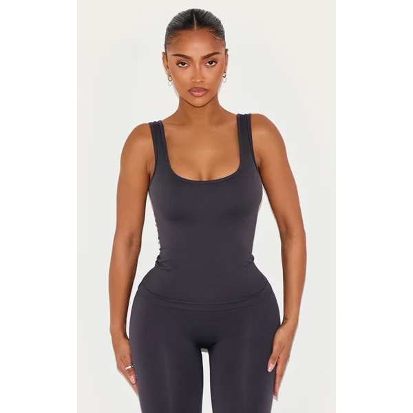 Shape Charcoal Seamless Active Square Neck Longline Vest Top