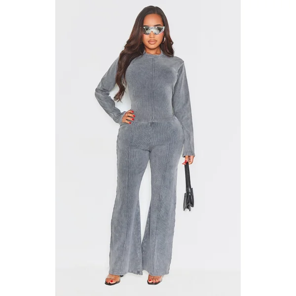 Shape Charcoal Soft Rib Pocket Bum Flare Pants