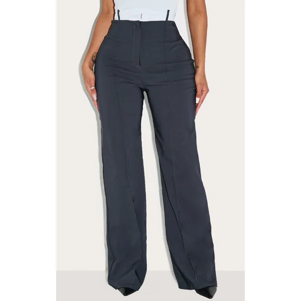 Shape Charcoal Stretch Woven Contrast Waistband Wide Leg Pants