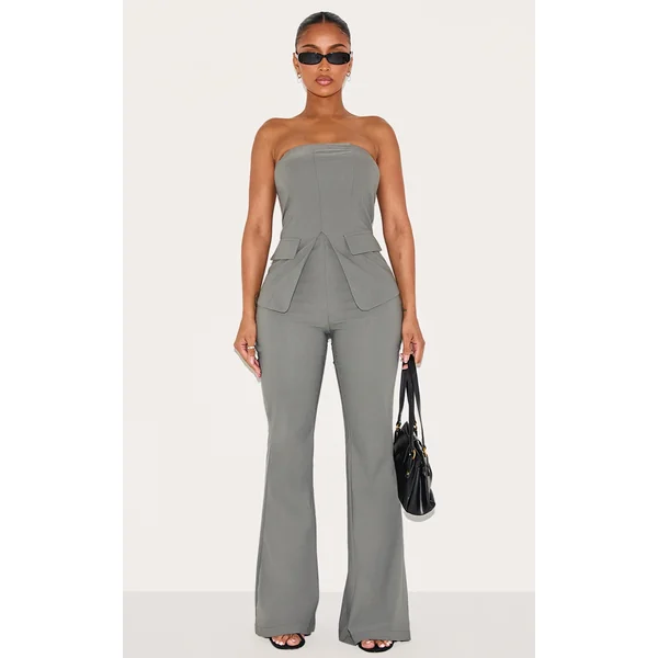 Shape Charcoal Stretch Woven High Waisted Flared Pants