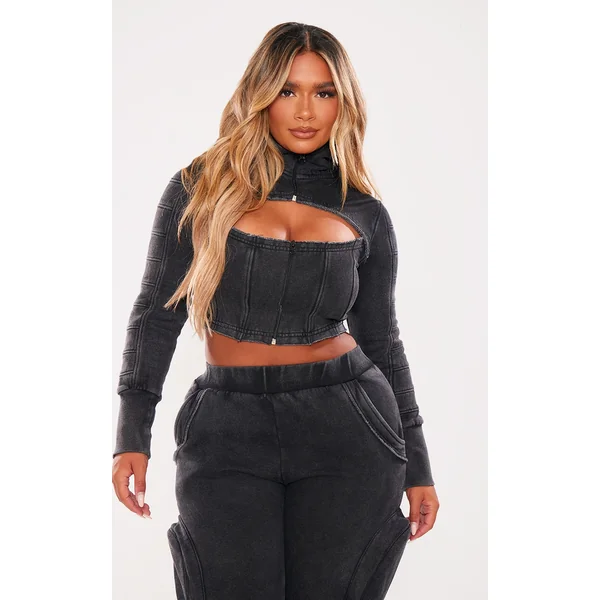 Shape Charcoal Washed Sweat Cut Out Hoodie