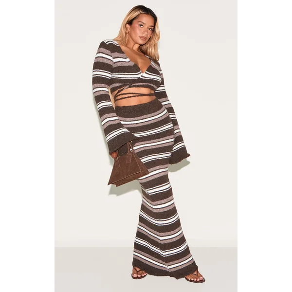 Shape Chocolate Brushed Stripped Knit Maxi Skirt