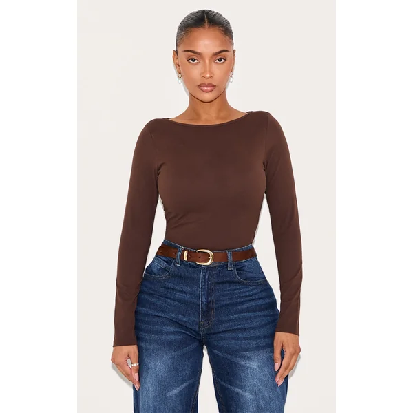Shape Chocolate Built In Bra Sculpt Boat Neck Long Sleeve T-shirt