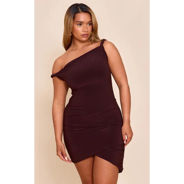 Shape Chocolate Off Shoulder Wrap Front Mini Dress