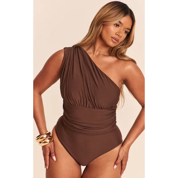 Shape Chocolate One Shoulder Ruched Swimsuit