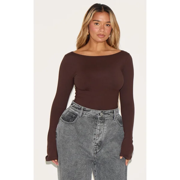 Shape Chocolate Sculpt Boat Neck Flare Sleeve Bodysuit