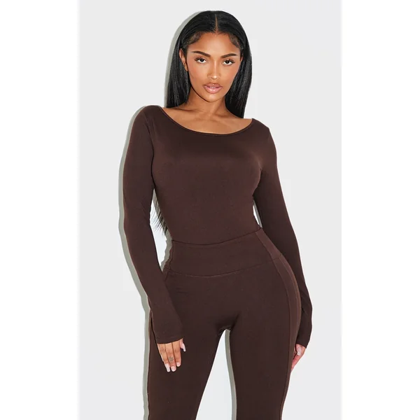 Shape Chocolate Sculpt Boat Neck Long Sleeve Bodysuit