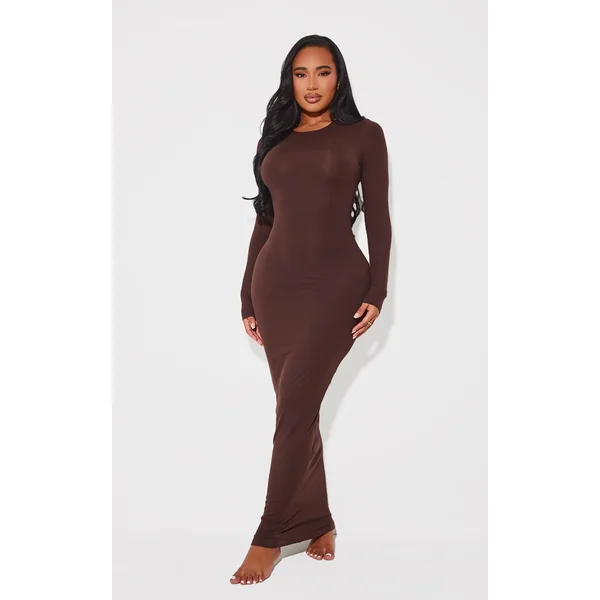Shape Chocolate Sculpted Long Sleeve Maxi Bodycon Dress