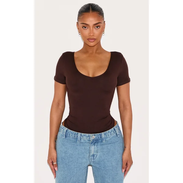 Shape Chocolate Sculpted V Neck Short Sleeve Bodysuit